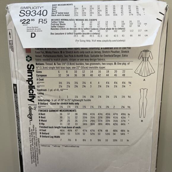 Simplicity Disney Cruella Costume Coat Unitard Sewing Pattern Misses 14-22 Uncut - Picture 3 of 4